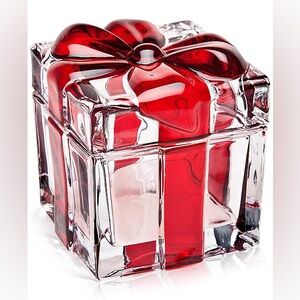 Godinger Gatherings Crystal Present Gift Box w/ Red Bow 4" x 4" Holiday Trinket